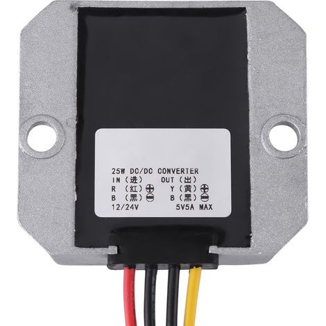 Convertisseur abaisseur de tension DC-DC 12V/24V vers 5V 5A 25W pour voiture ou véhicule (1/5)