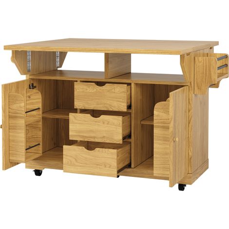 Carro de cocina con extensiones abatibles, 95 cm de altura, MDF marrón, con cajones (1/5)