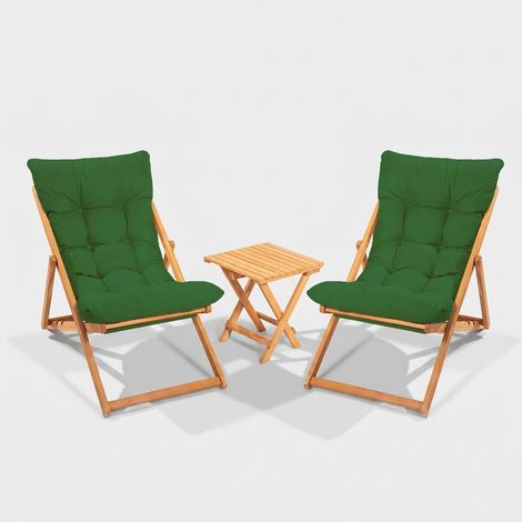 Nerda Klapptisch und 2 Klappstühle aus Holz für Garten und Terrasse - Dunkel Grün (1/5)