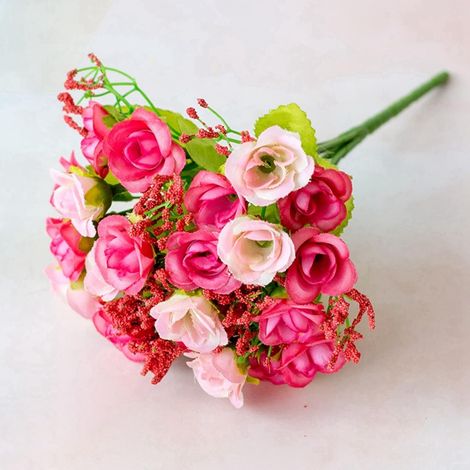Bouquet de roses artificielles 7 tiges et 21 têtes de fleurs artificielles douces en plastique de 22,9 cm pour mariage, centre de table, maison, fête, bureau, décoration rose (1/5)