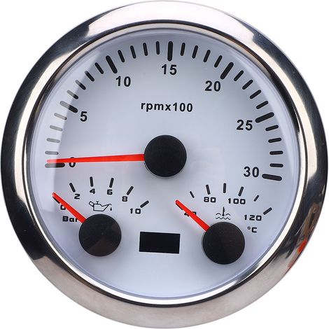 85mm Drehzahlmesser 3000 U/min 3-in-1 Multifunktionsanzeige 0-10 bar Öldruck 40-120° Wassertemperatur mit Betriebsstundenzähler für Wohnmobil, Yacht, LKW Weißes Zifferblatt Silberne Lünette CX8282. (1/5)