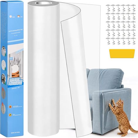 Protection Canape Chat Anti Griffe 43cm x5m Transparent Autocollant Rouleau Protecteur de Rayure Film Adhésif Anti-Griffes pour Canapé pour Meubles Porte Mur Comptoirs (1/5)
