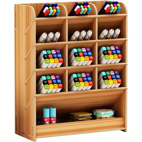 Multifunktionale Aufbewahrungsbox aus Holz für Stifte zu Hause, im Büro und in der Schule – Kirsche
