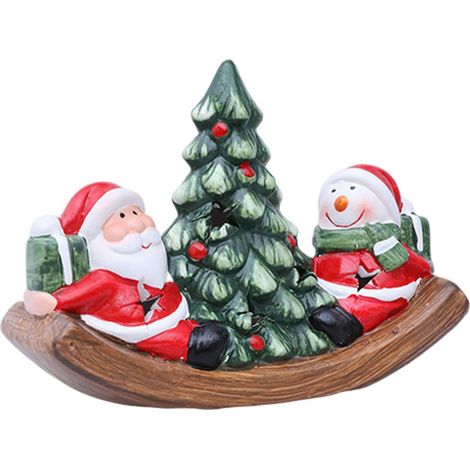 Festives Céramique Père Noël sur Bateaux Figurine Décoration LED Accent Ornement pour Noël Arrangements de Table Accessoires Lumineux Ornement de Noël (1/5)