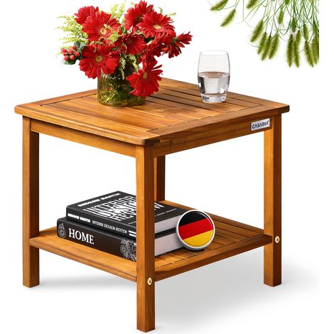Table basse de jardin en bois d'acacia 45 x 45 cm Table d'appoint 2 niveaux intérieur extérieur