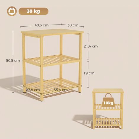 Beistelltisch aus Bambus, 3 Ebenen mit Lamellenböden, für kleine Räume, Wohnzimmer & Schlafzimmer, Natur (1/5)