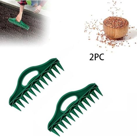 Sembradora de 2 piezas, Sembradora de 12 agujeros, Perforadora para sembrar, Herramientas manuales de jardinería, 26 cm, flores y hierbas, Verde