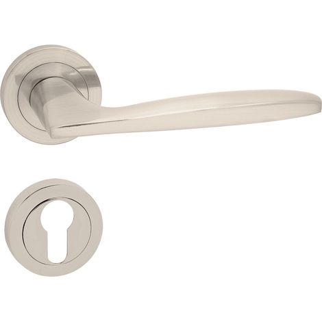 domino Türgriff Drückergarnitur PZ - Profilzylinder Set Rund-Rosette Türklinke für Zimmertür, Bürotür, Kellertür & Innentür Aluminium Nickel Türdrückergarnitur MIA-R M9 (1/5)