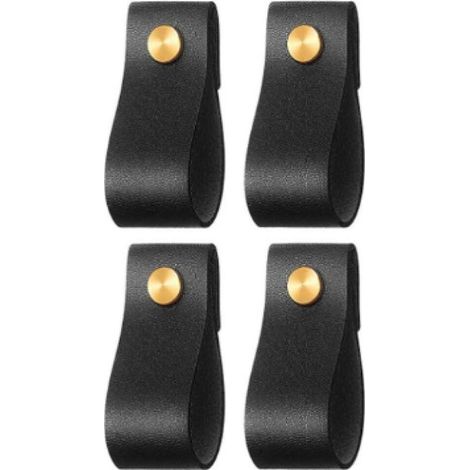 Poignées d'armoire en cuir robustes – Noir – Lot de 6 – 15,2 x 2,4 cm – Poignée de meuble, poignée de porte pour cuisine, salle de bain, armoires, tiroirs, bois (1/5)