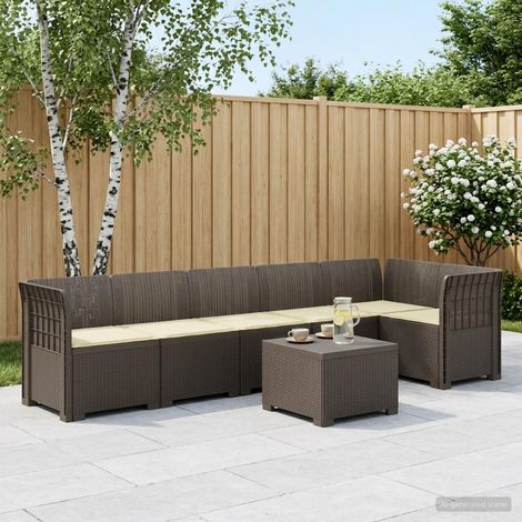 Salon de Jardin Modulable 6 Places Canapé d'Extérieur Aspect Rotin PP avec Table Gris Clair - PANGIVO (1/5)
