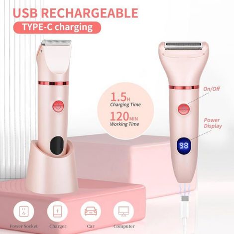 Rasoir Electrique - 3 Têtes Interchangeables - Pour Corps Et Zones Intimes - USB Rechargeable Avec Ecran LCD - 1 Unite (1/5)