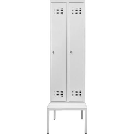 STIER Garderobenspind Premium mit Sitzbankuntergestell 2 Abteile Drehriegel lichtgrau (1/2)