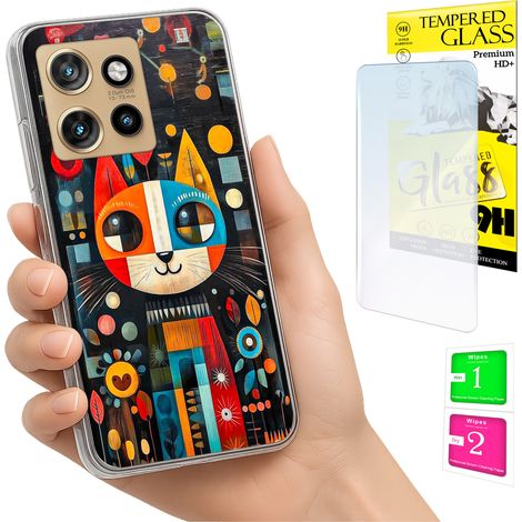 Custodia per Motorola Edge 50 Neo Photo Case Back Cat + vetro 9H (1/5)