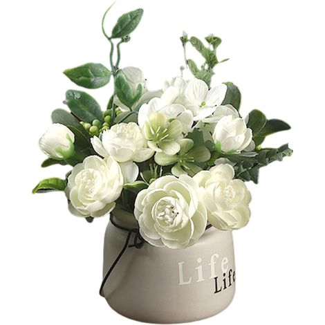 Bouquet de Roses et d'Hortensias Artificiels avec Petit Vase en Céramique - Sans Entretien, Décoration Élégante pour Salon et Chambre