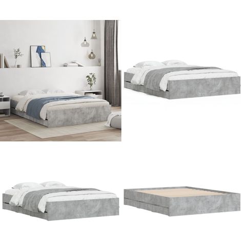 Bettgestell mit Schubladen Betongrau 140x200 cm Holzwerkstoff - Bettesrahmen - Holzbett - Doppelbett - Bettkasten - Schrankbett - Home & Living (1/5)