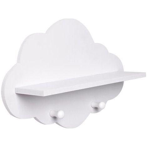 “Cloud” Children's Wall Coat Rack, White, approx. 34.7 x 7.8 x 23 cm, Clothes storage for children's room, coat hook (1/4)