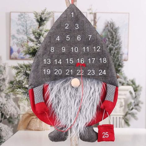 Calendrier de l'Avent de Noël, calendrier de compte à rebours de Noël 2022 avec Tomte Santa Gnome suédois et poches de 25 jours pour la décoration murale de la porte de la maison de Noël (1/5)