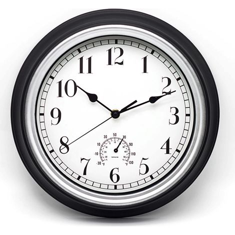 Horloge Murale Étanche - 30 Cm - Silencieuse - Avec Thermomètre - Pour Intérieur Et Extérieur (1/5)