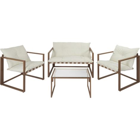 Salon de Jardin 4 Places "Cagliari" 118cm Blanc (1/5)
