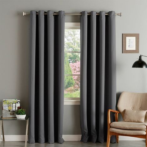 Rideaux Occultants Isolant Thermique, 132x240 CM (Largeur x Hauteur), Rideaux pour Salon et Chambre, Design Moderne à Oeillets, Gris Foncé, 2 Pièces (1/5)