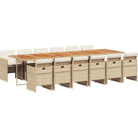 Maison Exclusive - 13-tlg. Garten-Essgruppe mit Kissen Beige Poly (1/5)
