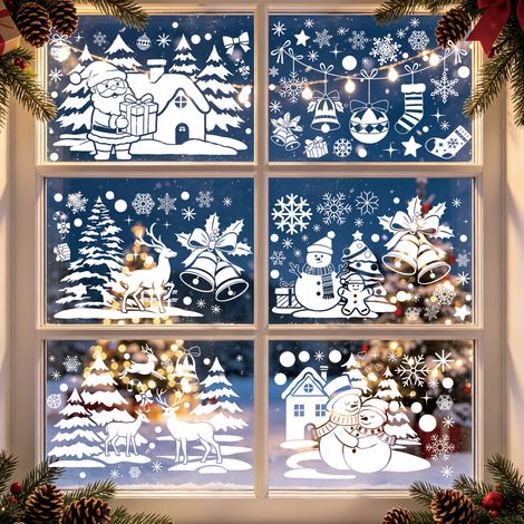 Ensemble de décorations de Noël pour fenêtres, autocollants en verre représentant un paysage enneigé blanc, décorations de fenêtre, flocons de neige blancs, autocollants statiques pour maison enneigée