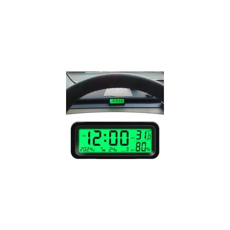 Mini horloge numérique pour tableau de bord de voiture, 8 x 3 x 3,5 cm, horloge solaire, affichage de la date, de la température, de l'humidité, rétroéclairage automatique, pour véhicules, voiture (1/5)