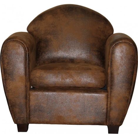 Fauteuil avec accoudoirs simili marron vieilli style club - CUBA (1/5)