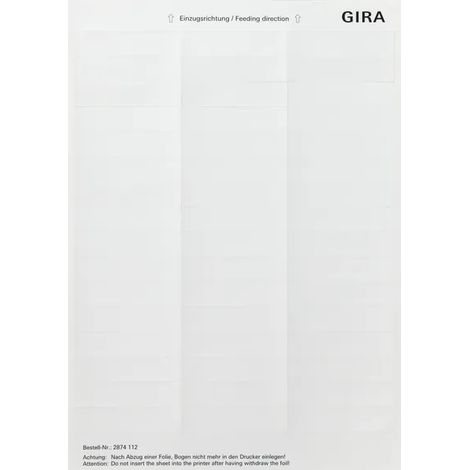 Gira Fogli di marcatura 15,8 x 67 mm Accessori Bianco puro [2874112], 2874 112