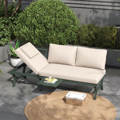 Gartenmöbel-Set, Outdoorsofa, 3-Sitzer-Sofa, mit verstellbarer Neigungsfunktion (5-stufig, bis 55°), mit Tisch, verzinktes Stahlrohr,Enthält eine Tabelle (Position kann geändert werden) ,Grün