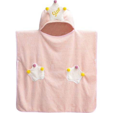 Serviette de bain à capuche avec bonnet, en coton doux bouclé, rose, idéale pour la piscine ou la plage.