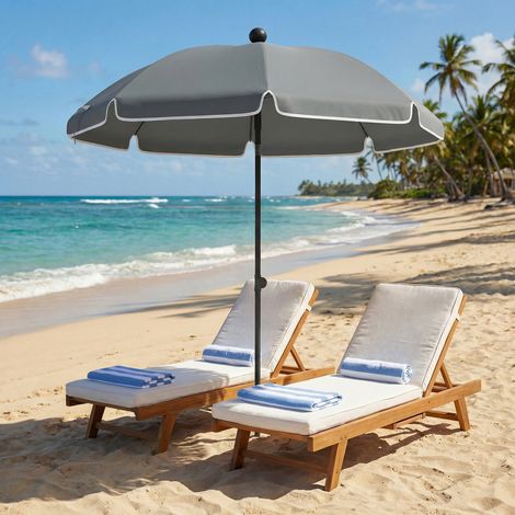 Sombrilla de playa de 1 m, sombrilla de jardín inclinable con anclaje para arena, altura ajustable, bolsa de transporte, gris oscuro.