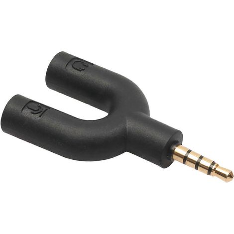 Adaptateur en forme de U avec deux prises casque 3,5 mm, répartiteur de câble audio et connecteur combiné microphone, compatible avec les téléphones Android. (1/5)