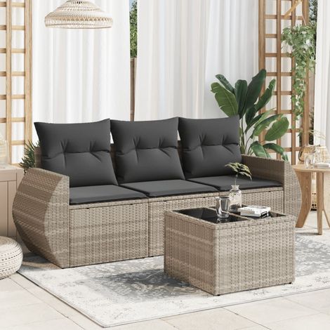Teenpull – 4-tlg. Garten-Sofagarnitur mit Kissen Hellgrau Poly Rattan (1/3)