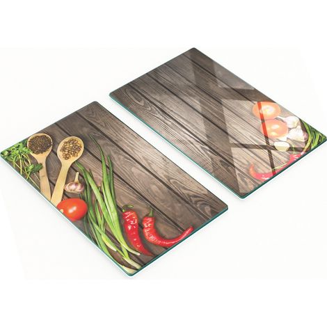 Tablas de cortar de vidrio para cocina con dibujos de verduras rojas, 2 x 30 x 52 cm.