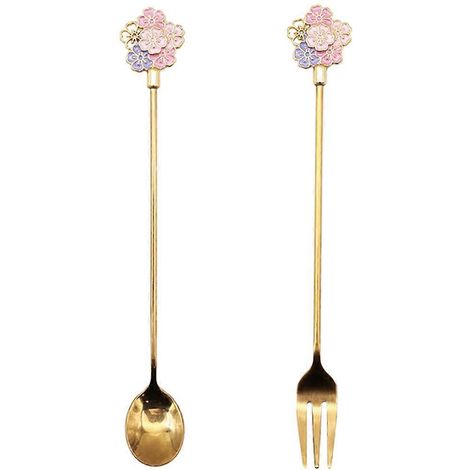 Ensemble de 2 couverts créatifs en acier inoxydable pour le café et le dessert à la maison-16.3x2cm-Golden (1/3)