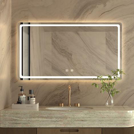 Miroir lumineux salle de bain 100×60cm,miroir LED avec antibuée,éclairage réglable 3 températures de couleur,intensité variable,mémoire,IP44 (1/5)