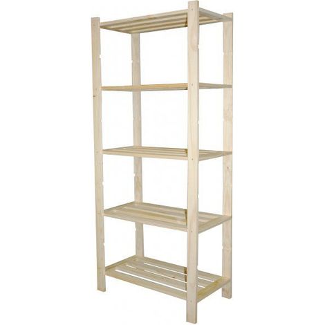 Scaffale 5 ripiani a doghe 75x40x170 cm in Legno di Pino Naturale (1/2)