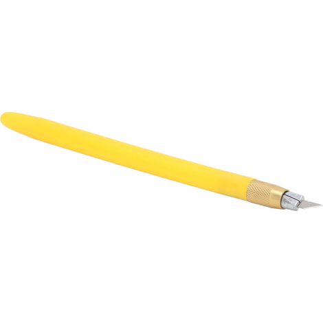 Couteau de loisir créatif jaune à lame carbure pour gravure de modèles, art scrapbooking et pochoirs, avec 5 lames de rechange et boîte (1/5)