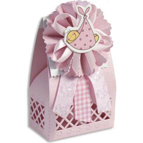 TrAdE Shop Traesio - 12 Scatolina Porta Confetti Bomboniera Nascita Battesimo Bimba Rosa Femmina - (1/2)