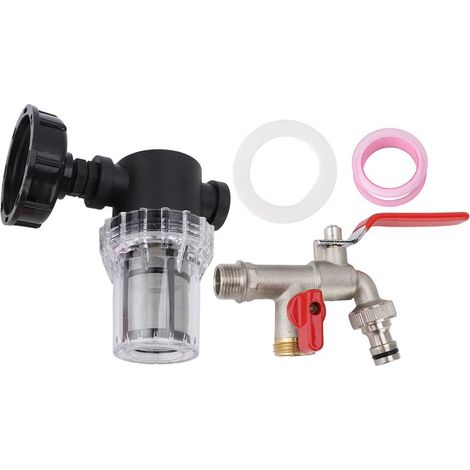 Filtre d'arrosage pour adaptateur de robinet de réservoir IBC, joint de baril de tonne, pompe d'aquarium d'irrigation de jardin, filtre à eau S60x6 à G1/2 femelle avec robinet à double tête (1/5)