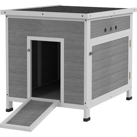 Poulailler en bois gris clair avec toit asphalté étanche, trappe latérale et ventilation, pour 2 à 4 canards, poules ou lapins, 63 x 82 x 76 cm - CHICFURN (1/5)