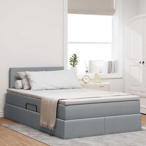 Bett mit Stauraum und LED mit LED Hellgrau 120 x 190 cm Stoff