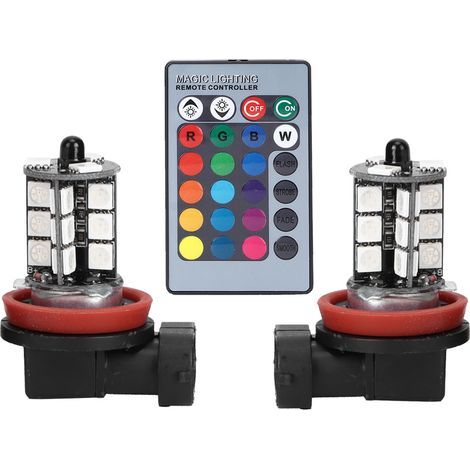 Clignoteur LED RGB 27SMD H8 12-24V avec Télécommande pour Feux de Brouillard (1/5)
