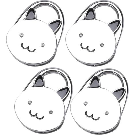 Silver Cat-Shaped Foldable Handbag Hook with Non-Slip Rubber Base (1/5)