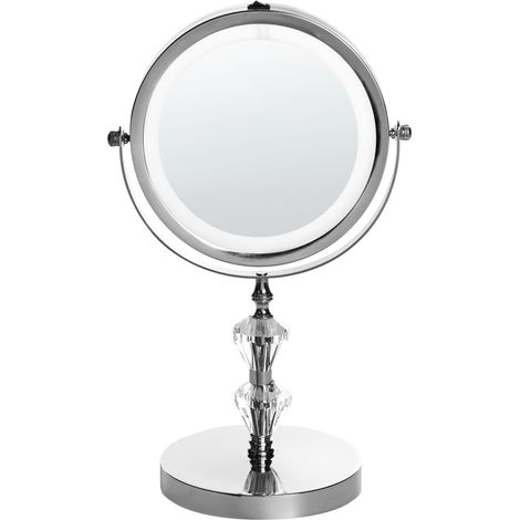 Espejo de maquillaje iluminación LED metal plateado ø 20 cm doble cara magnifica Laon (1/5)