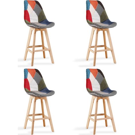 Designetsamaison – Lot de 4 tabourets de bar patchwork – Hauteur d'assise 107 cm – Tissu qualité premium – Design scandinave minimaliste (1/2)