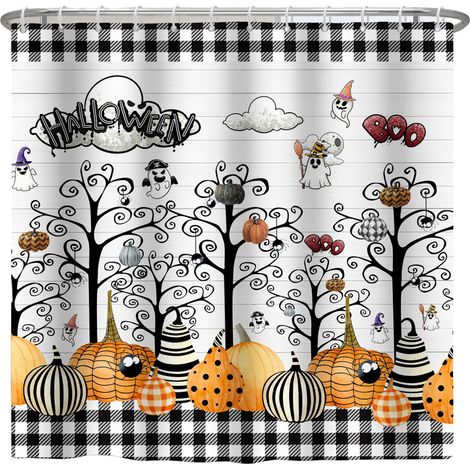 Halloween-Duschvorhang-Set im Vintage-Stil mit 12 Haken, gruseliger Duschvorhang, Halloween-Badezimmerdekoration, Halloween-Duschvorhänge fürs Badezimmer