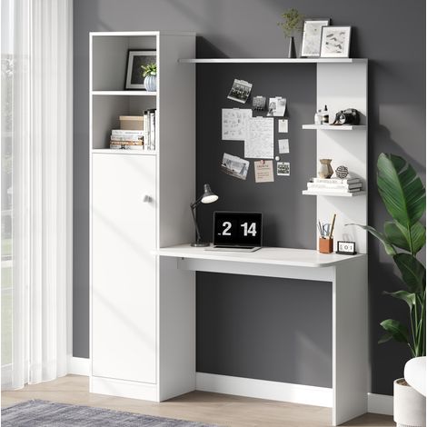 Schreibtisch, Bürotisch & Lerntisch, mit Schrank und Ablageregal, Modernes Bürodesign, 123,5 x 45 x 168,5 cm, Weiß (1/5)
