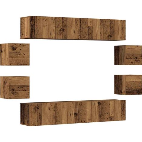 Maison Exclusive - Set Mobile TV 8 pz Montato a Parete Legno Antico in Truciolato (1/5)